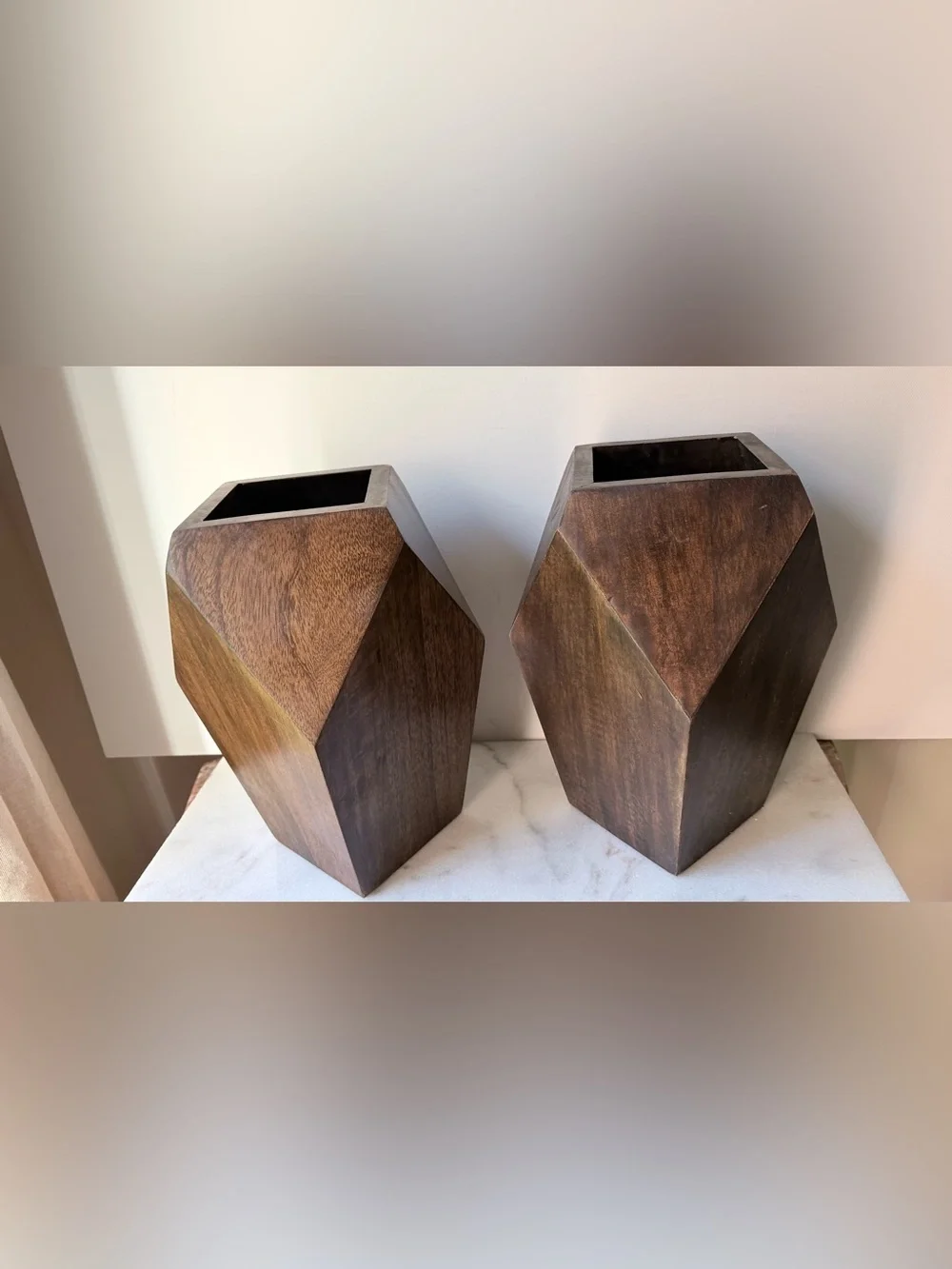 Handcrafted Geometric Wooden vase planter set of 2